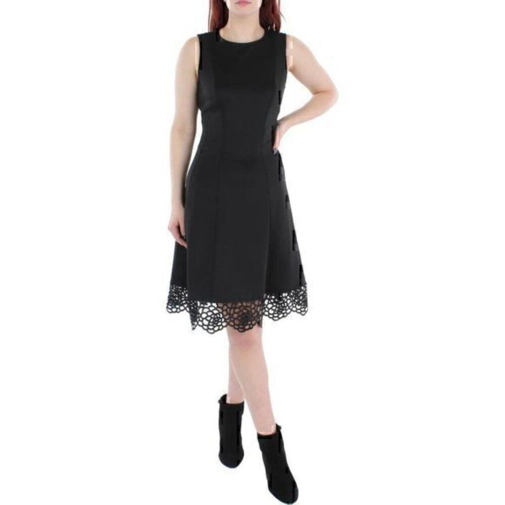Donna Ricco Women's Sleeveless Crew Neck Crochet Hem Fit and Flare 6